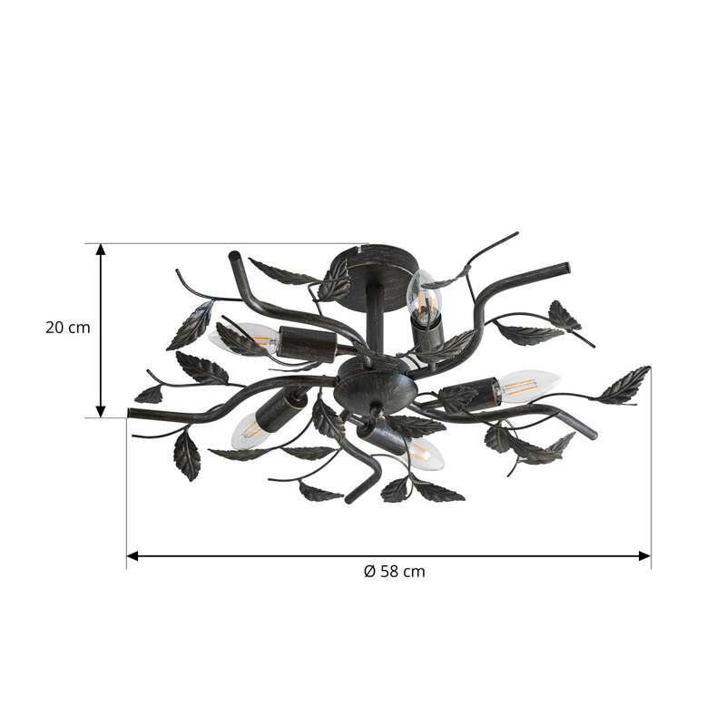 Lindby Deckenlampe Yos LED Lampe 5-flammig dimmbar schwarz-gold Ø58cm 21cm - 4251096547160