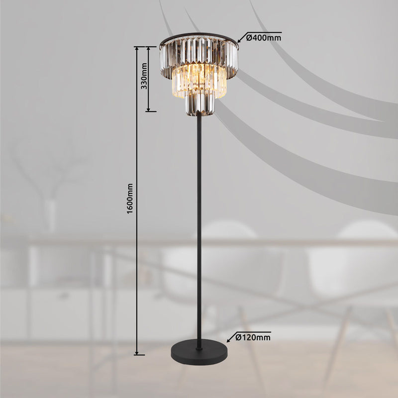 Stehleuchte Naxis schwarz/rauchgrau 160 cm Kristall Globo E27 3x40W - 9007371446391