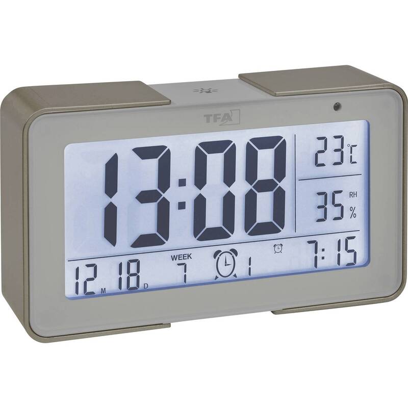 TFA Dostmann Funk Wecker digital 3 Alarmzeiten Temperaturanzeige gold weiß - 4009816029911