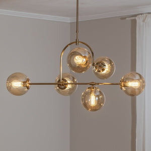B-Ware Portemo Hängeleuchte Deckenlampe Lampe messing Länge 104 cm 6-flammig Glas