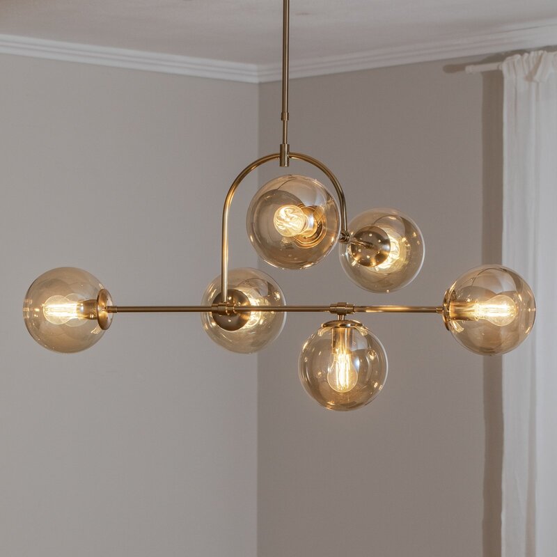Portemo Hängeleuchte Deckenlampe Lampe messing Länge 104 cm 6-flammig Glas - 8698525682072