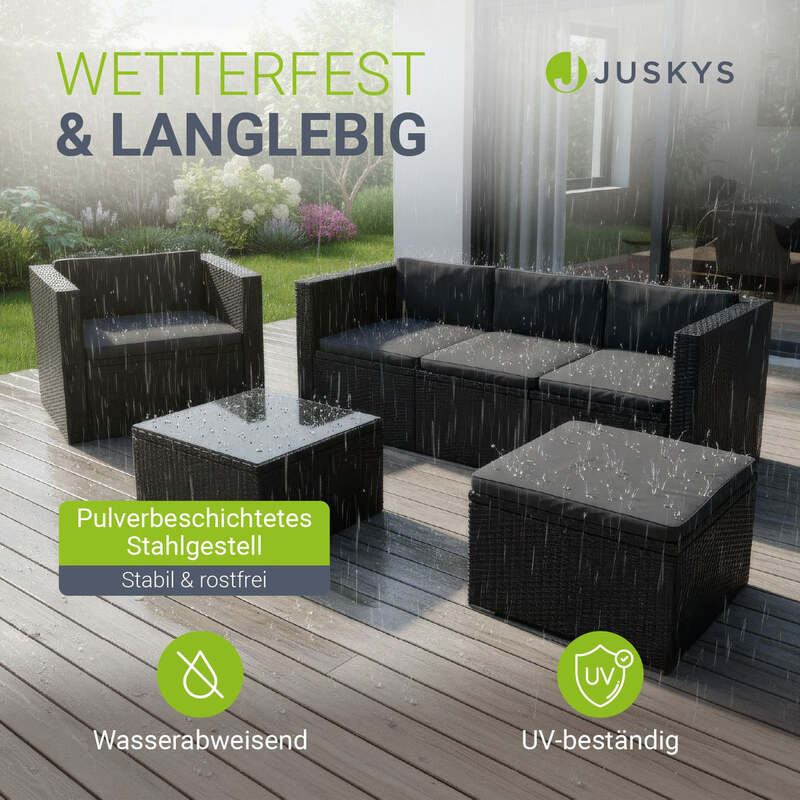 Polyrattan Lounge Punta Cana Gartenmöbel Sitzgarnitur 4 Personen schwarz grau - 4260304769812
