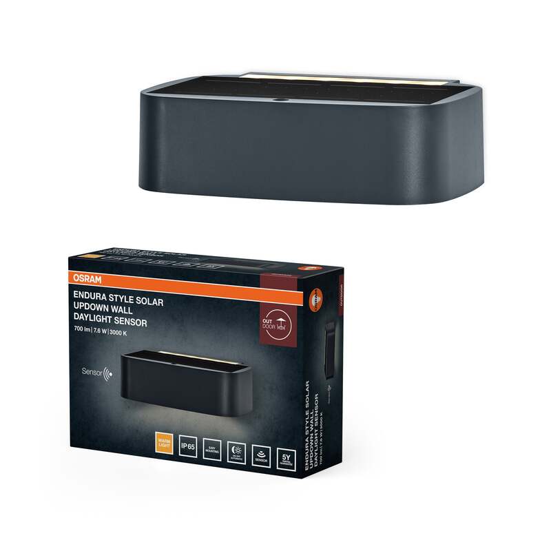 OSRAM Wandleuchte Außen Solar Updown 7,6W dimmbar warmweiß 3000K IP65 dunkelgrau - 4099854415234