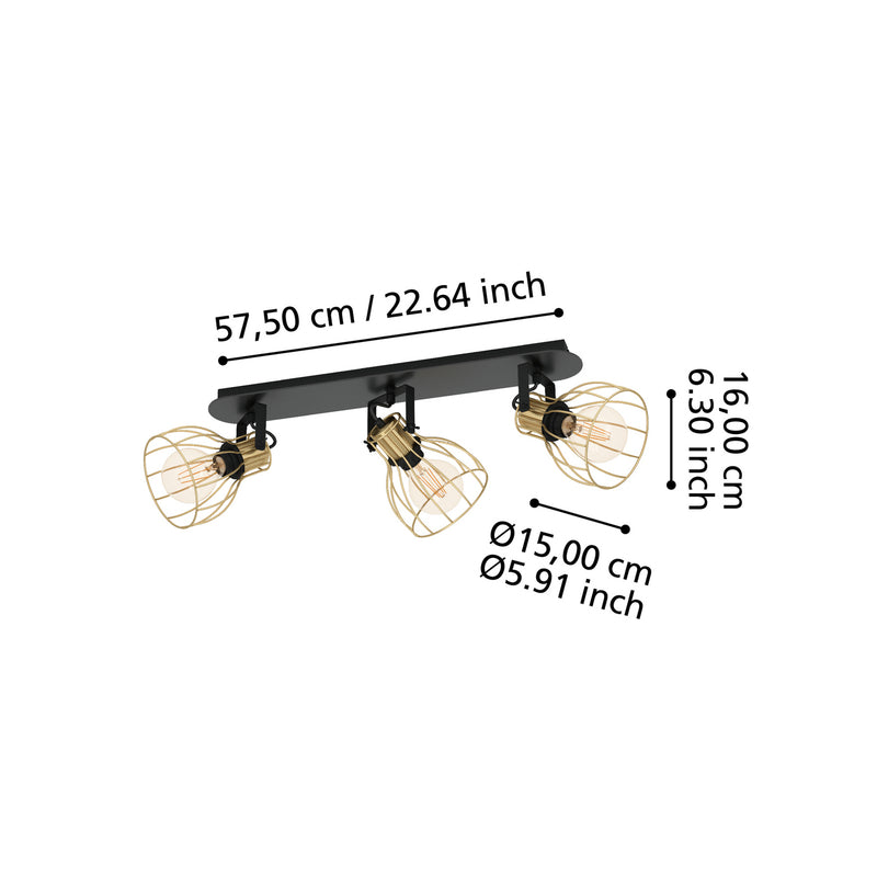 EGLO Deckenlampe 3-flammig Sambatello LED Lampe dimmbar schwarz/gold 70x15cm - 9008606243655
