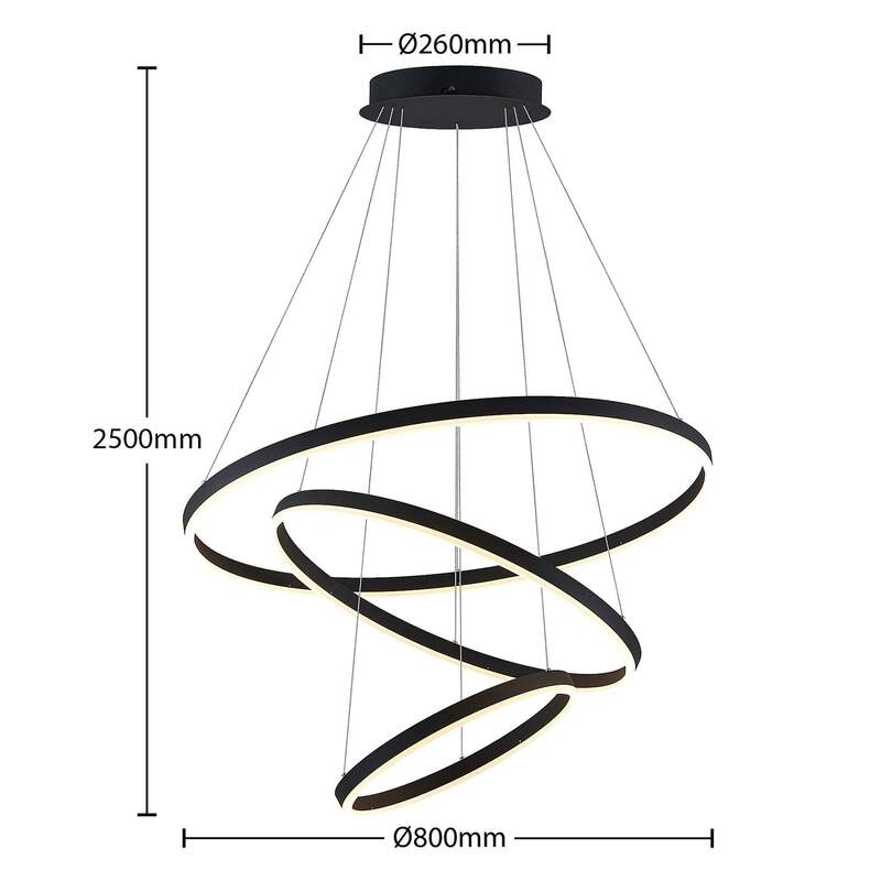 Arcchio Hängeleuchte Albiona LED Pendelleuchte dimmbar schwarz 3 Ringe Ø 80 cm - 4251096597691