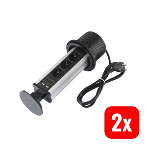2x B-Ware Sygonix Steckdosenturm 3-fach Tischsteckdose mit 2 USB-Anschlüssen schwarz 1,5m