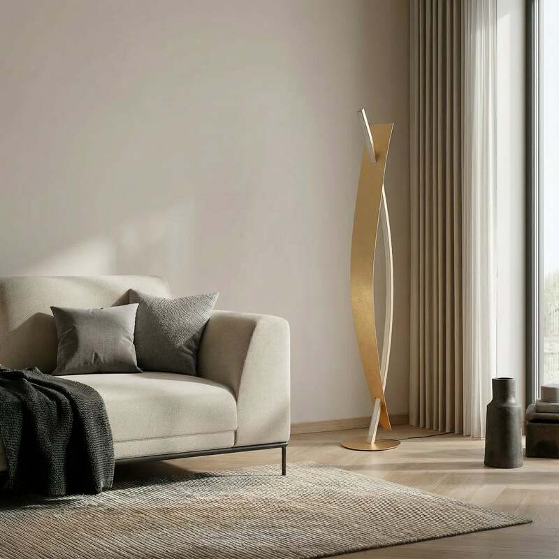 Lucande Stehleuchte Lampe Marija LED dimmbar goldfarben 140cm warmweiß 3000K - 4251096552676