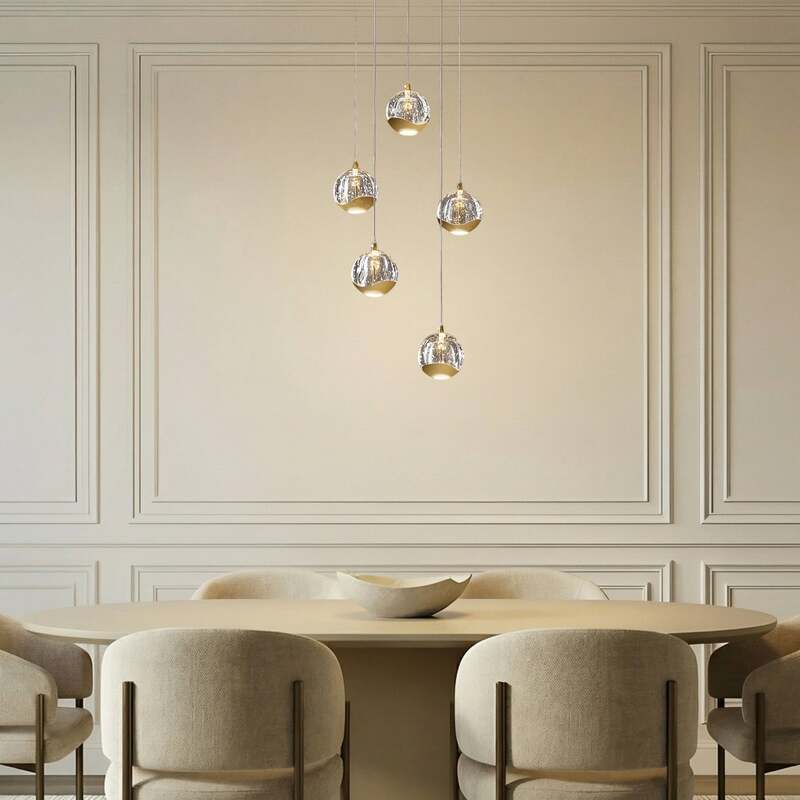 Lucande Pendelleuchte Hängeleuchte Hayley LED Lampe 5-flg Blasenstruktur gold - 4251096562477