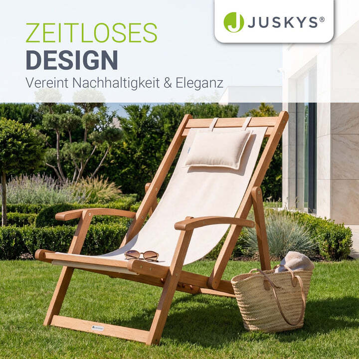 Sonnenliege klappbar Tavira Liegestuhl aus geöltem Akazienholz creme 110x60cm - 4262437187426