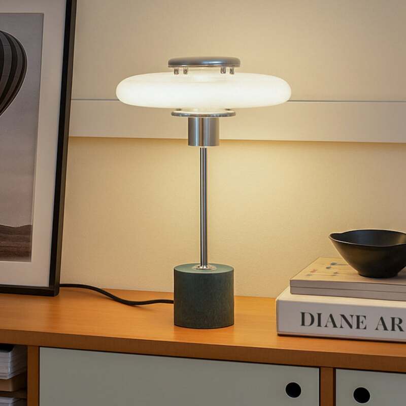 Lindby Tischlampe Branford Tischleuchte Retro Lampe weiß grün Opalglas/Marmor - 4255830903359