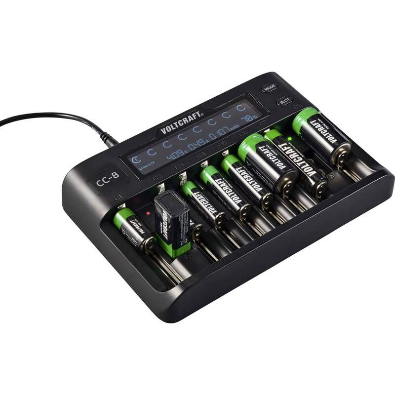 Voltcraft Rundzellen-Ladegerät CC-8 LiIon NiMH NiCd 10 Schacht Ladegerät 2000mA - 4053199993451