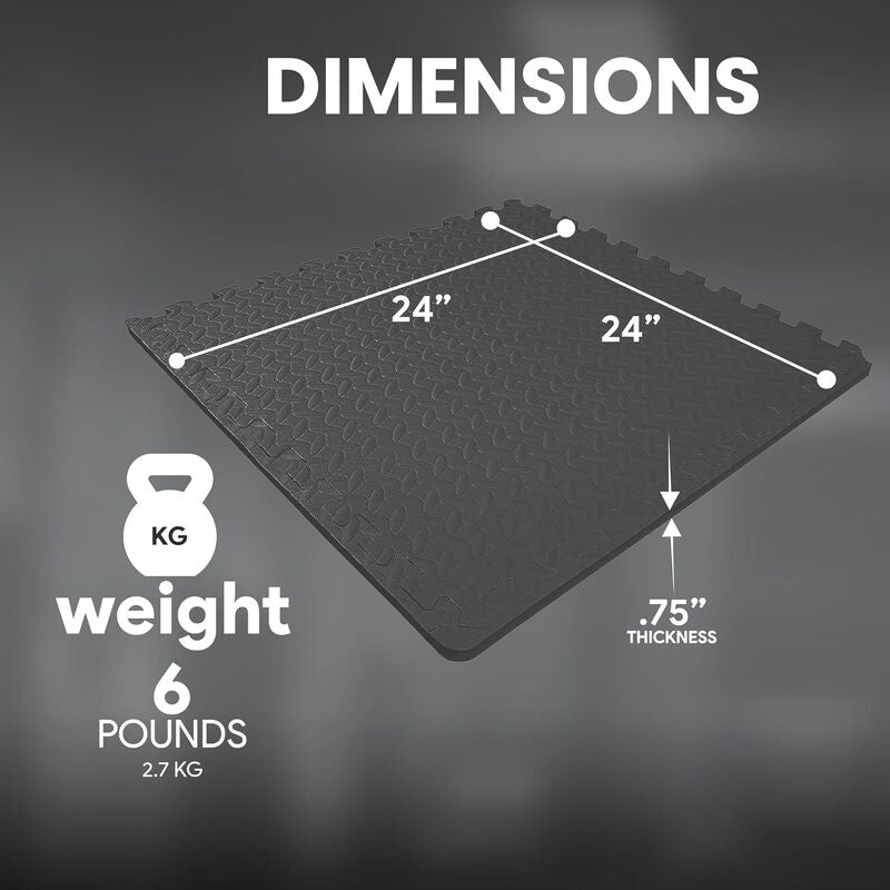 BalanceFrom Puzzle-Fitnessmatte Set 6 Matten Schwarz 3/4" Stärke rutschfest - 0856271007480