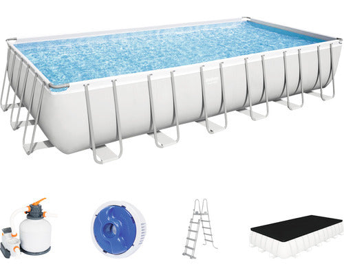 Bestway Aufstellpool Framepool Power Steel eckig 732x366x132cm grau - 4306517616274