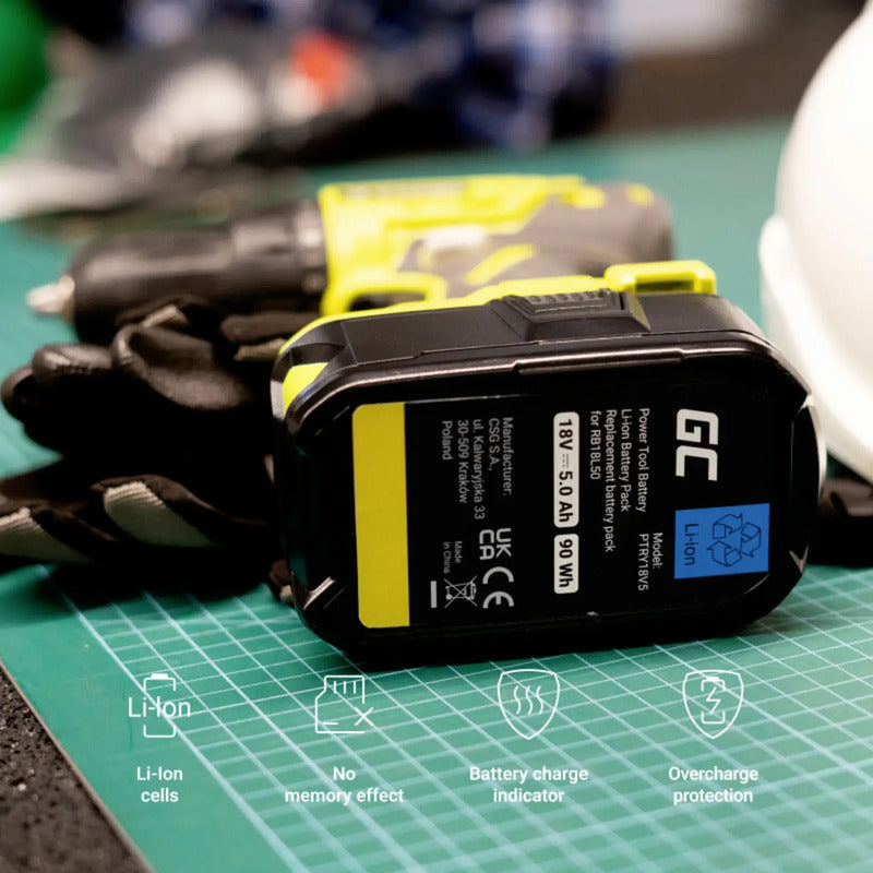 Green Cell Werkzeug-Akku RB18L50 18V 5.0Ah Li-Ion für Ryobi Geräte 690g Ersatz - 5904326375215