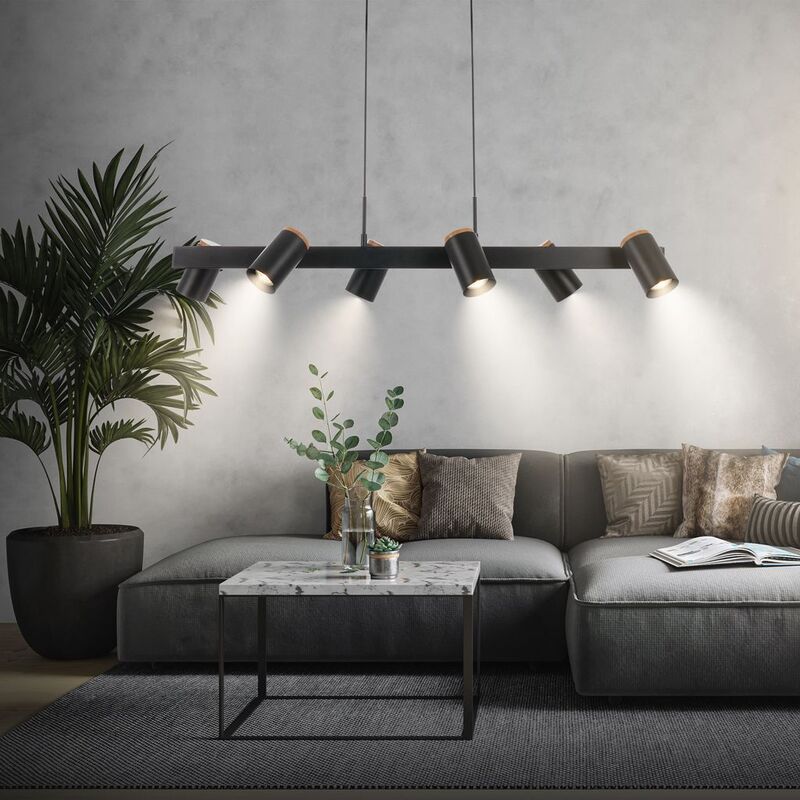 Briloner Pendelleuchte Hängeleuchte Schwarz Esstischlampe Holz GU10 LED 6-flg - 4002707485001