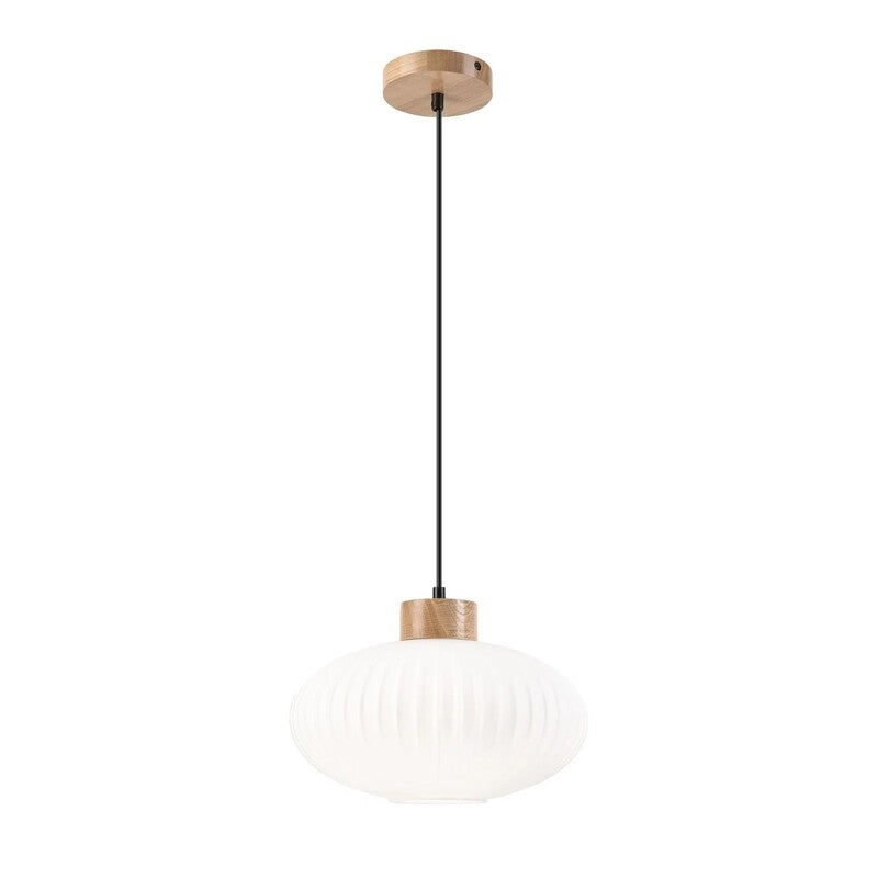 Lamkur Harmony Pendant Light, Ø 25 Cm, White/oak, Glass/wood - 5907687453493