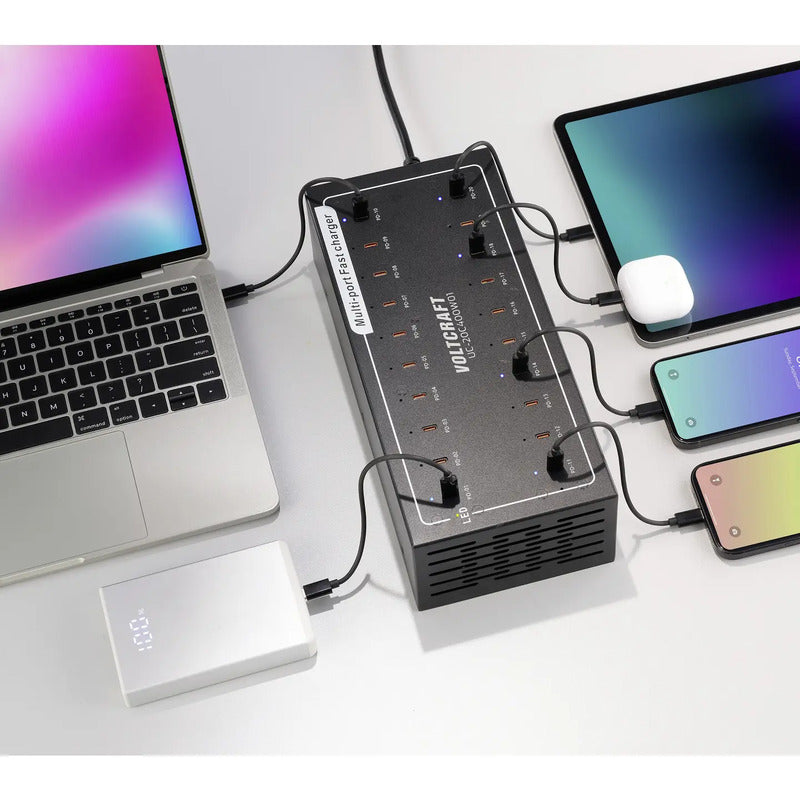 VOLTCRAFT UC-20C400W01 USB Ladegerät 400W 20x USB-C für iPhone iPad Android - 4064161390833