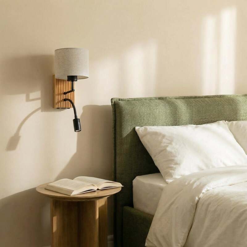 Lucande Wandleuchte Wandlampe Lieske Leselicht Textil Holz beige 39 cm - 4255830901249