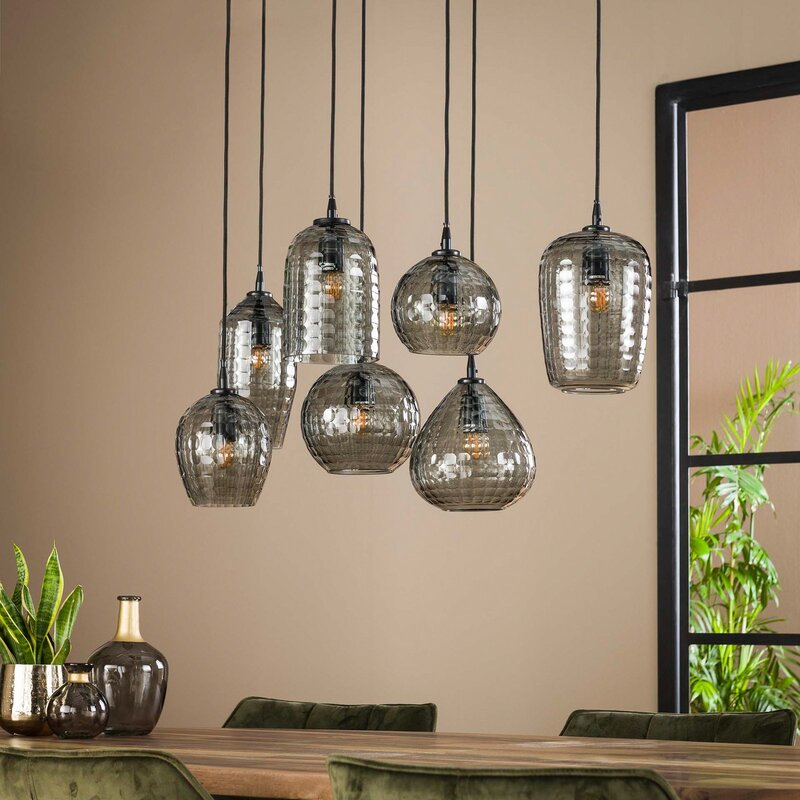 Hängeleuchte Pendelleuchte Vanderberg rauchgrau Metall Glas 7-flammig E27 LED - 8713244170805