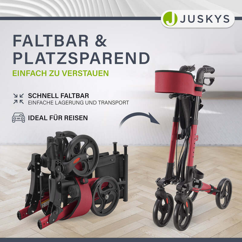 Aluminium Rollator Vital klappbar Gehhilfe höhenverstellbar Unabhängigkeit Rot - 4260565522690