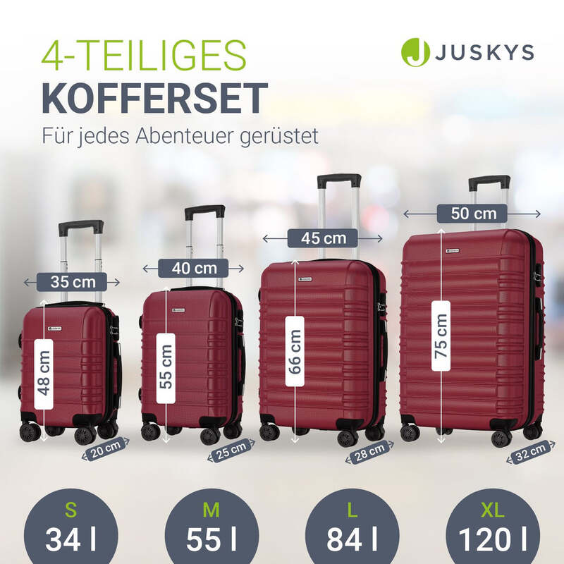 Hartschalen Kofferset Rom 4-teilig ABS-Kunststoff Koffer Set Rot 360° Rollen - 4260565527664