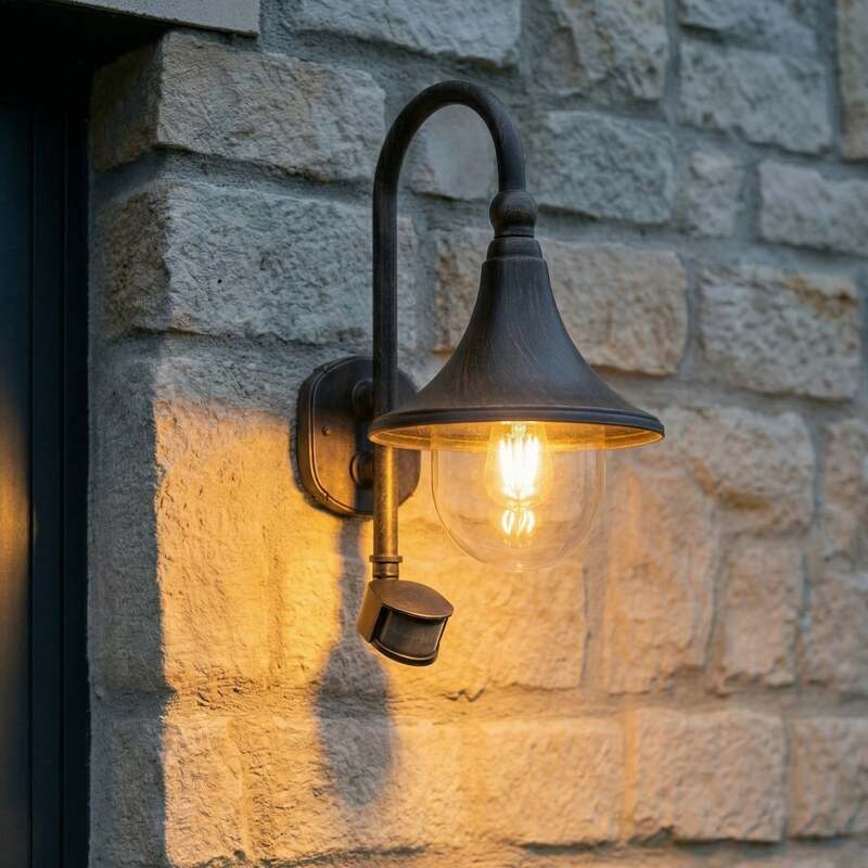 Lindby Außenwandleuchte Daphne LED Wandleuchte mit Sensor E27 schwarz 47cm - 4251096533880