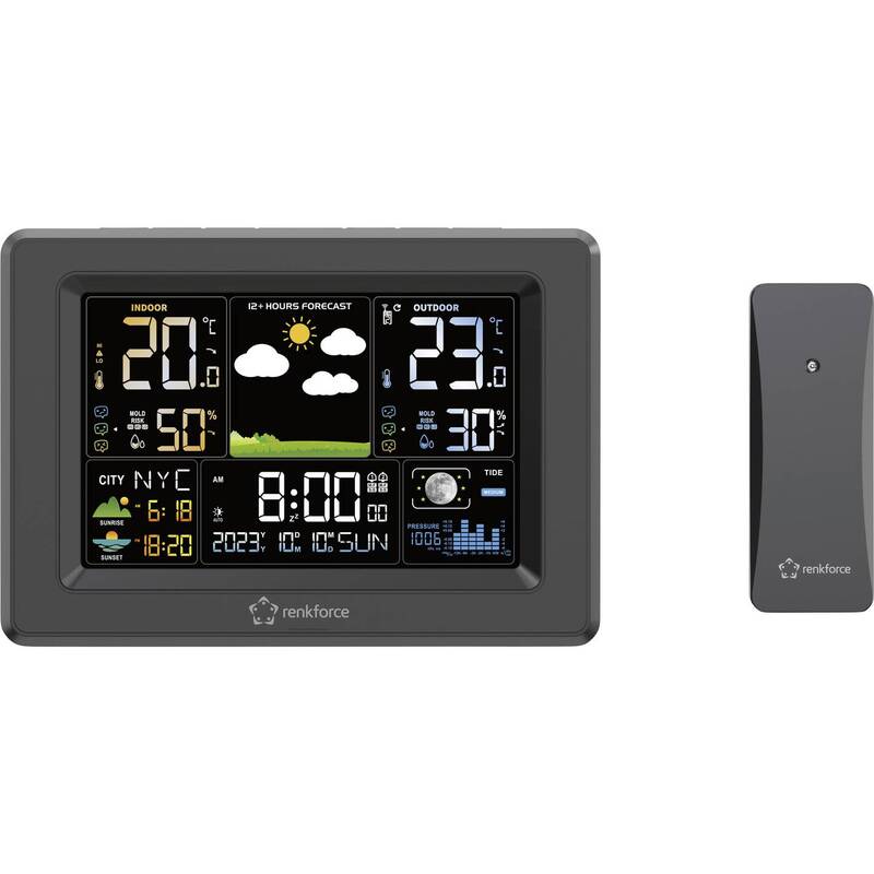 RENKFORCE Wetterstation Funk Thermometer Hygrometer digital schwarz plastkfrei - 4064161337227