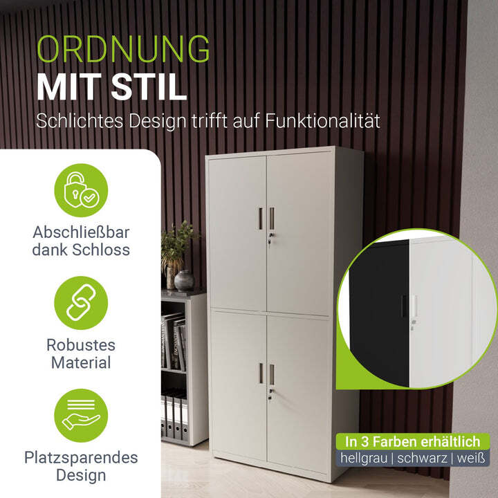 Aktenschrank Metall Büroschrank mit Cam-Lock Schloss 3 Einlegeböden 2 Schlüssel - 4262437186689