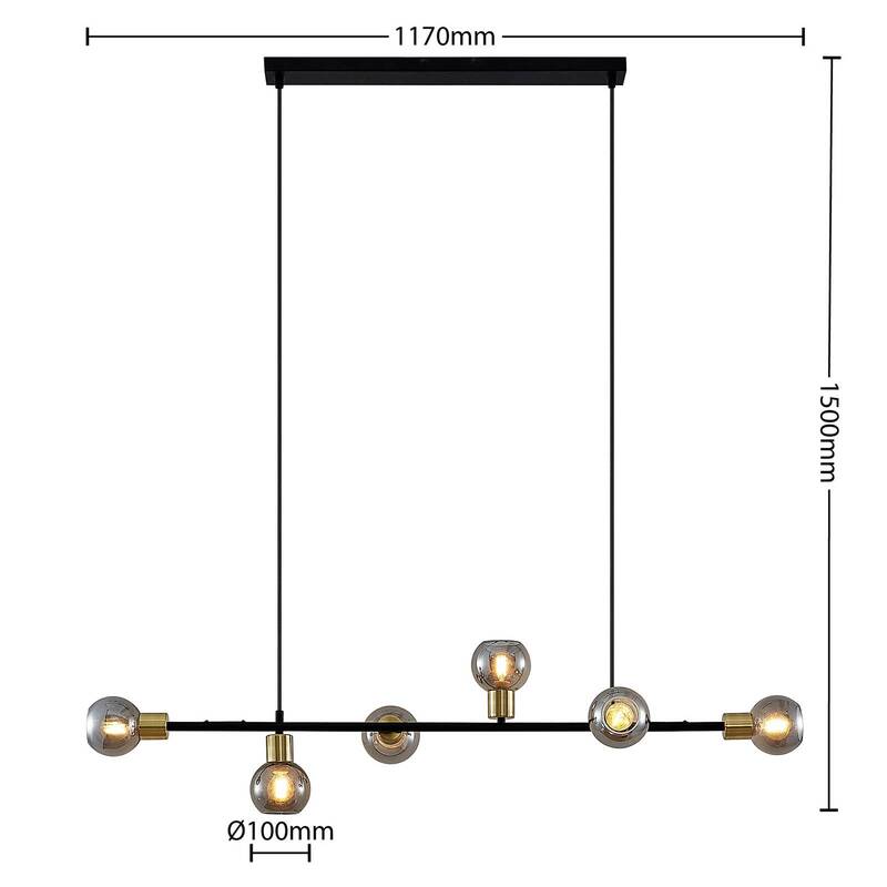 Lindby Biscala LED-Pendellampe Hängelampe Deckenlampe E14 schwarz messing rauch - 4251911720051