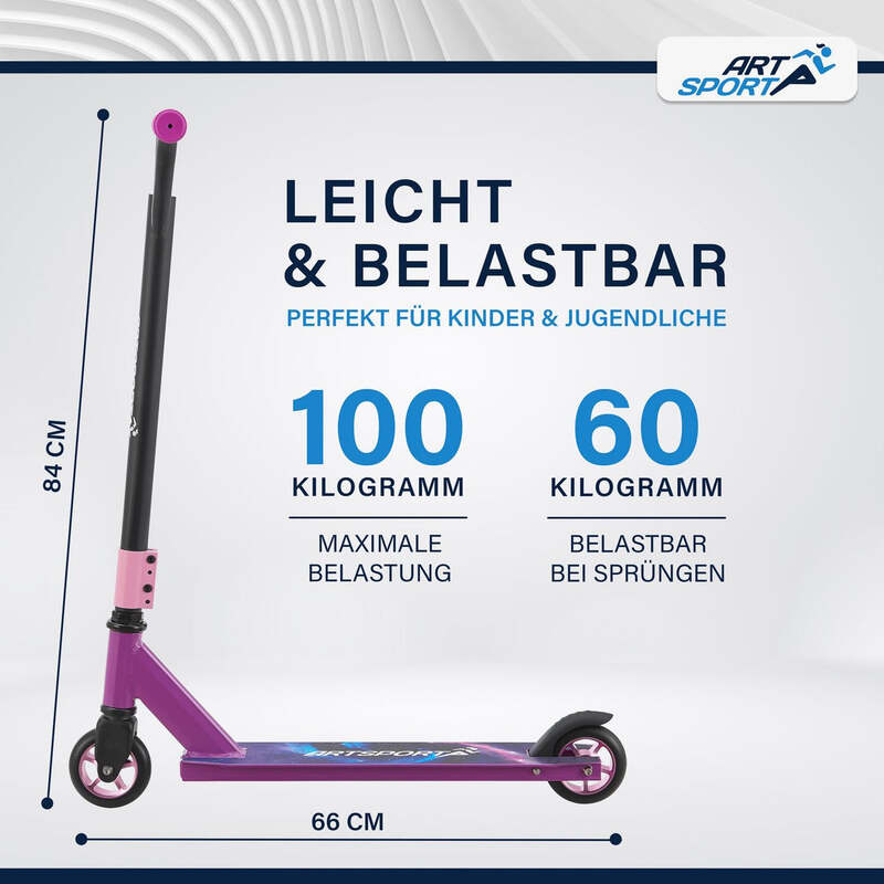 Stunt Scooter Kinder Galactic Cruiser Stunt Roller 360° Lenker 100 mm Lila - 4260565526391