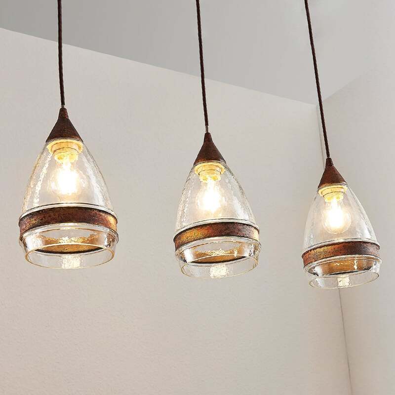 Lindby Pendelleuchte Hängeleuchte Millina LED Lampe dimmbar rostbraun 70cm 3-flg - 4251096551570