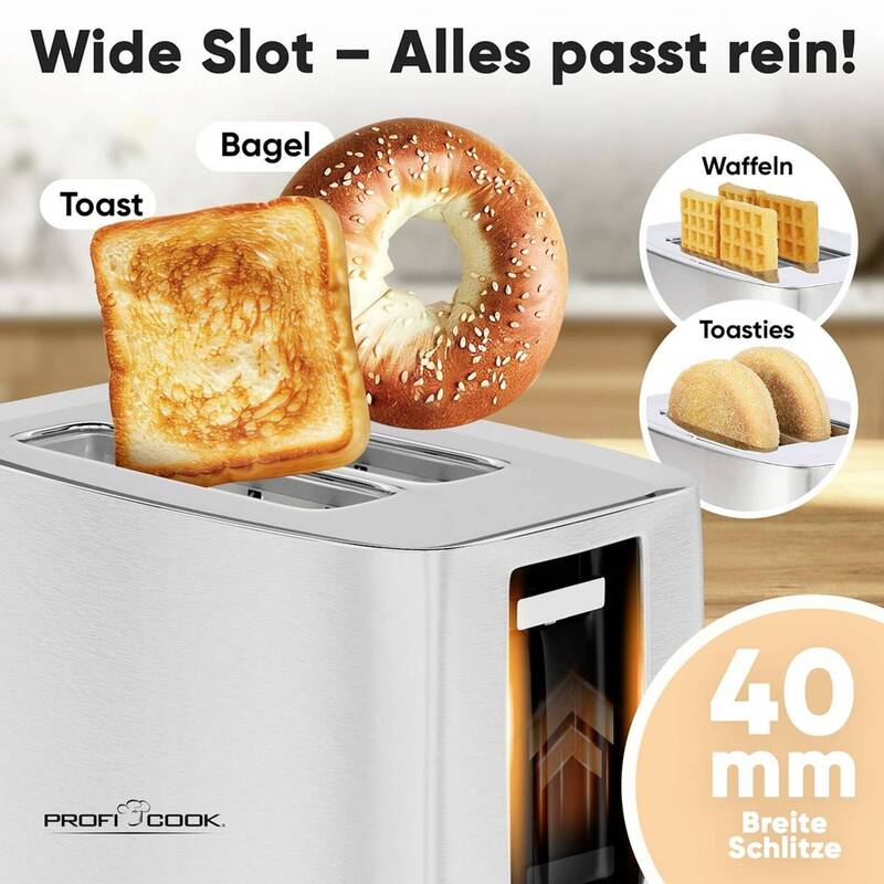 Profi Cook Toaster Edelstahl PC-TA 1279 mit Brötchenaufsatz 700-850W 2-Scheiben - 4006160012798