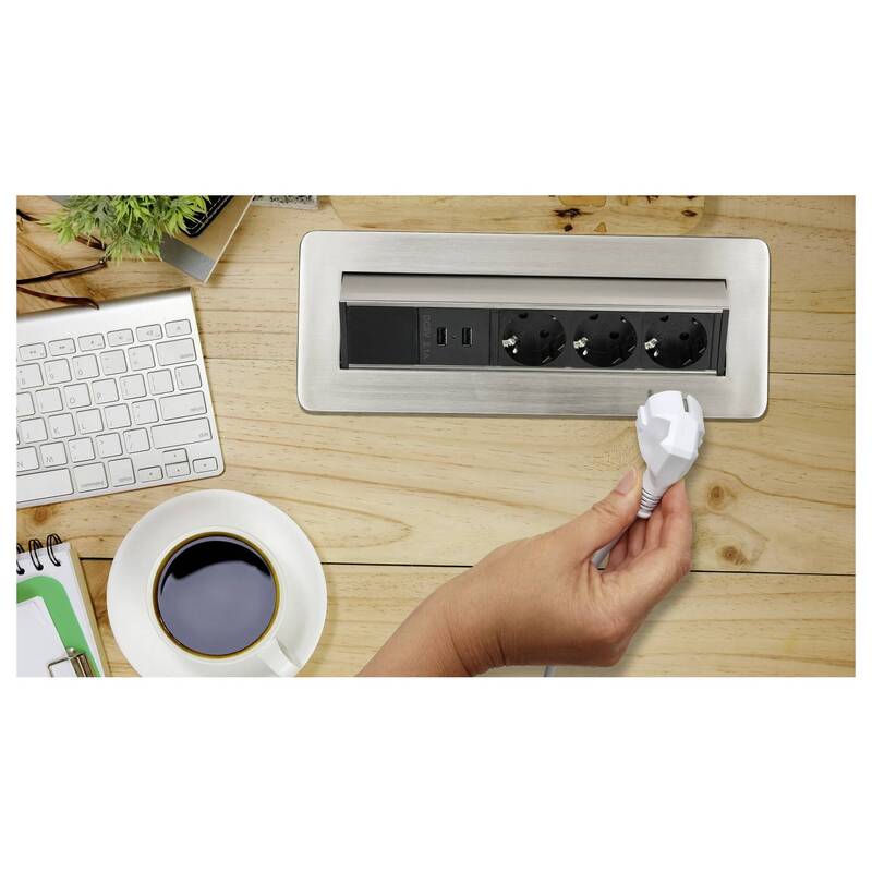 Brennenstuhl Tischsteckdose 3fach Silber Schwarz mit USB 2m Kabel 1396200113 - 4007123656660