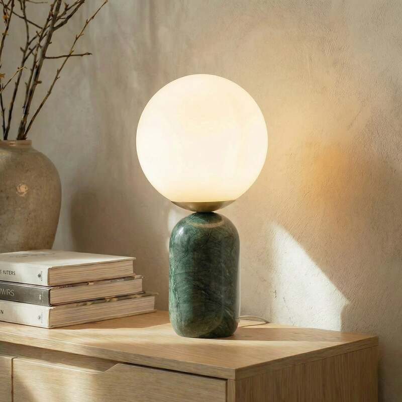 Lindby Tischlampe Tischleuchte Lennes Marmor Glas grün weiß Schalter Ø20cm - 4255830912412