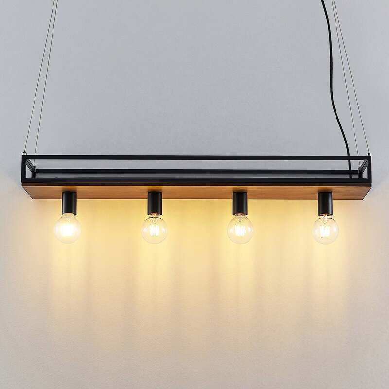 Lindby Hängelampe Hängeleuchte Kirista LED Pendelleuchte Lampe schwarz Holz - 4251911734799