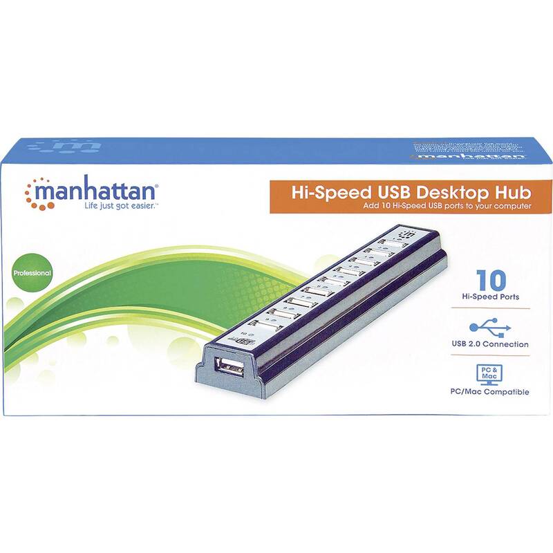 Manhattan 161572 10-Port Hi-Speed USB 2.0 Desktop Hub - 0766623161572