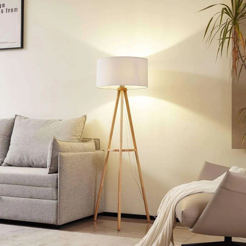 Lindby Stehleuchte Adamio LED Stehlampe Lampe Leuchte weiß Holz Ø45,5cm 147cm - 4251911792201