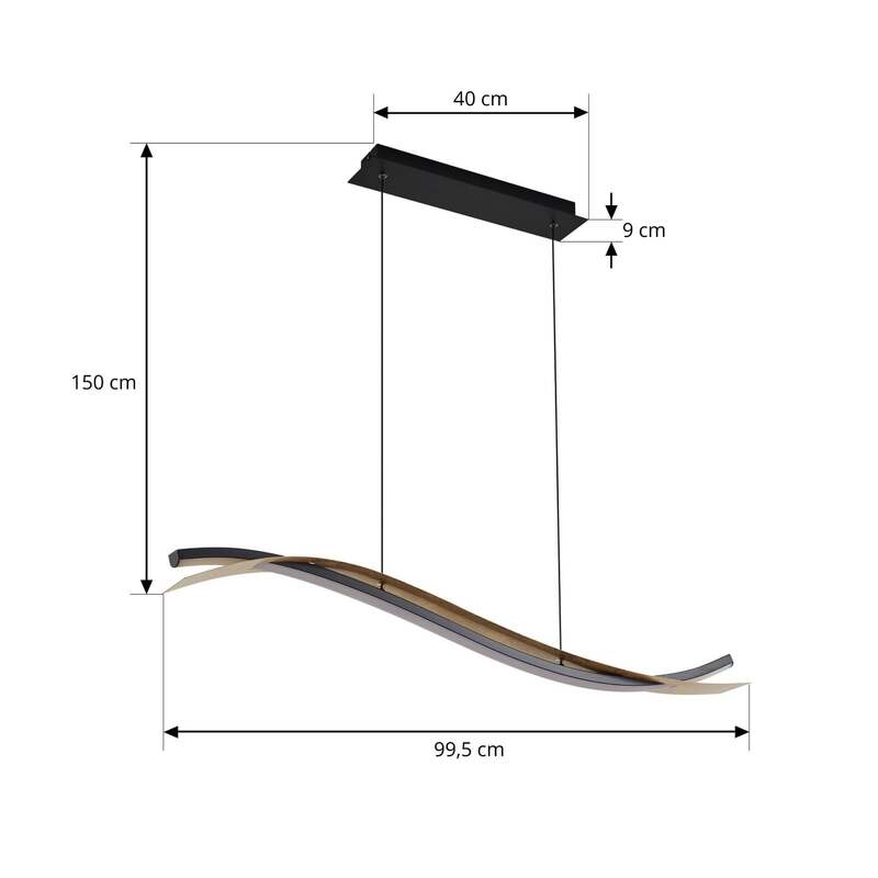 Lucande LED-Hängeleuchte Alevia schwarz/gold dimmbar 100cm Eisen/Metall - 4255830901317