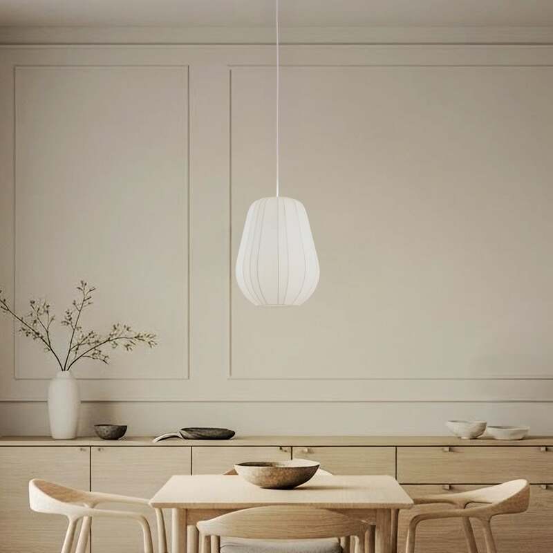 Lindby Hängeleuchte Helin weiß Ø 30 cm dimmbar E27 Stoff 150 cm Abhängung - 4251911793796