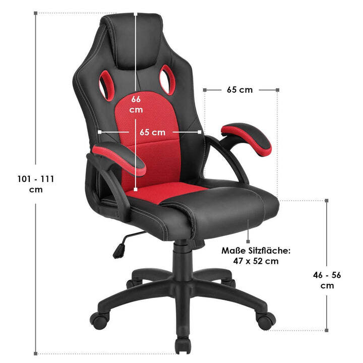 Racing Schreibtischstuhl Montreal ergonomisch gepolstert Rot höhenverstellbar - 4260304763186