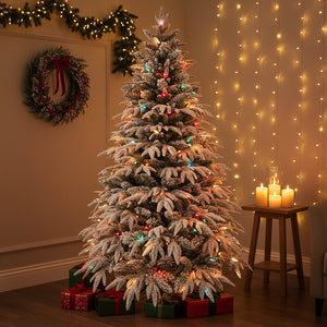 B-Ware SHATCHI Weihnachtsbaum 8FT Grüne Lappland Tanne mit 400 LED Lichtern 2,4 m