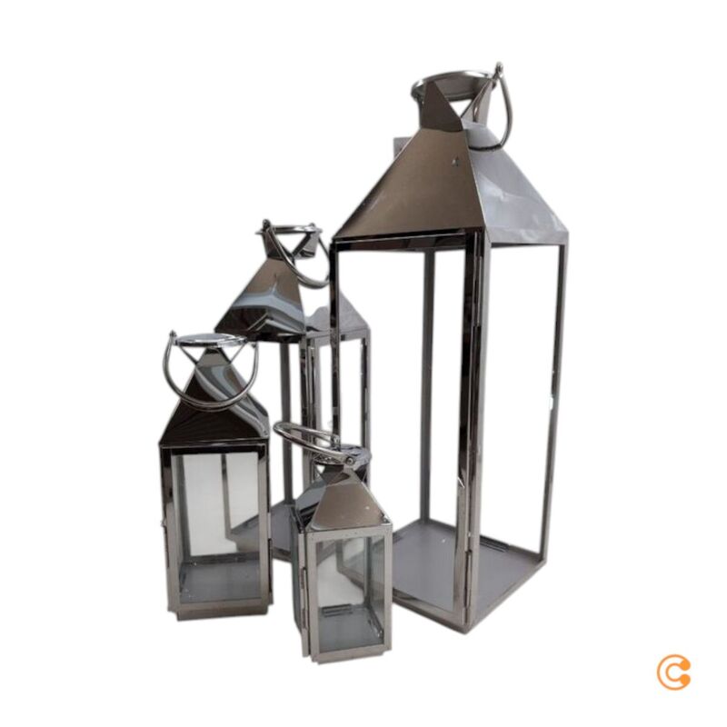 KARE Giardino Lantern, Silver, Set of 4, Stainless Steel, Glass - 4025621313557