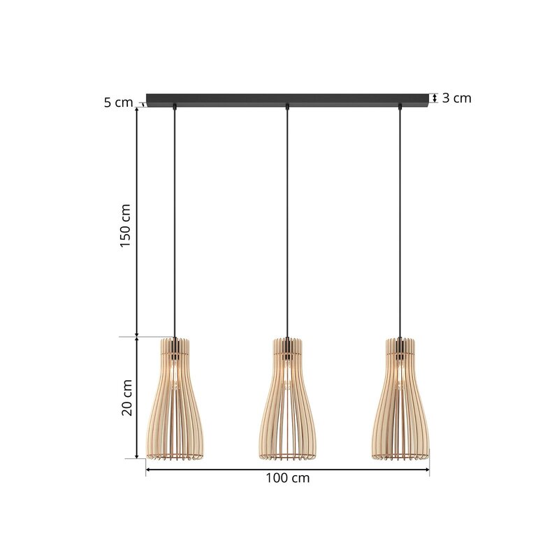 Envostar Furn Hängeleuchte Birkensperrholz 3-flg Deckenlampe Pendelleuchte E27 - 4251911724110