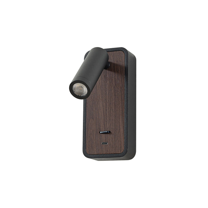 Lindby Wandleuchte Tallis LED Lampe schwarz Holz USB-C beweglich warmweiß 3000K - 4255830903519