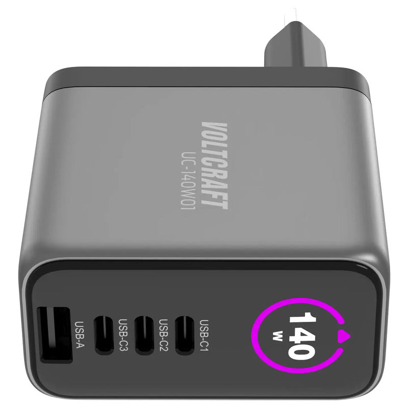 Voltcraft USB Ladegerät UC-140W01 140W 1x USB-A 3x USB-C GaN Schwarz - 4064161500461