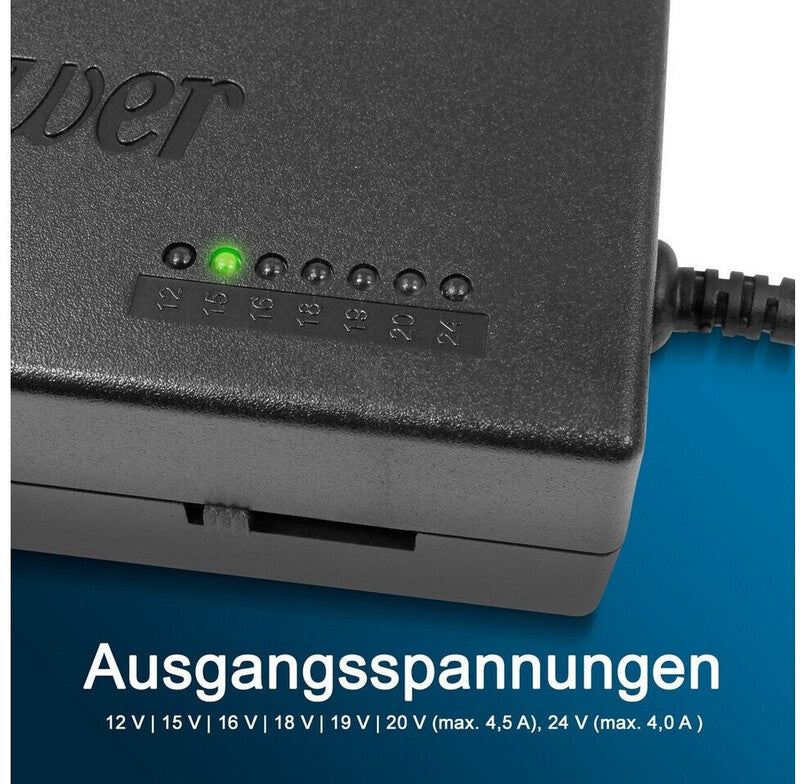 Eaxus Notebook-Netzteil 96W Adapter 12-24V 4500mA 8 Steckeraufsätze rot LED - 4260183015956