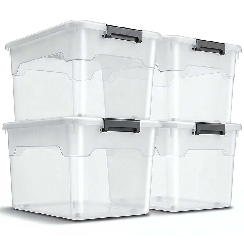 Aufbewahrungsbox mit Deckel Kunststoffboxen Organizer 60L 4er Set weiß grau - 4260565529316