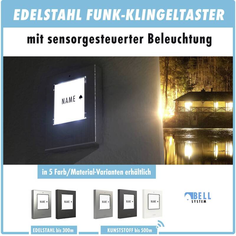 m-e modern-electronics Funkklingel Komplett-Set beleuchtet 200m Reichweite - 4250109133857
