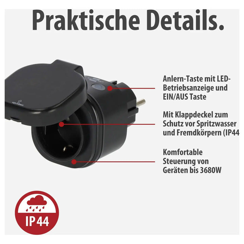 Brennenstuhl Connect WiFi Steckdose WA 3 Schwarz IP54 3680W Außenbereich - 4007123692965