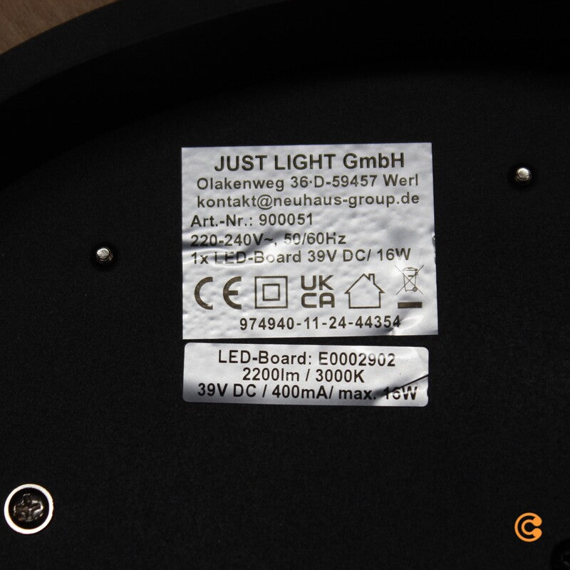 JUST LIGHT Deckenleuchte Lampe LED Holz schwarz Tola rund Warmweiß 3000K - 4043689000516